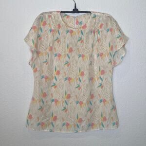 Women’s Vintage Short Sleeve Abstract Colorful Short Sleeve Blouse Sz L Keyhole